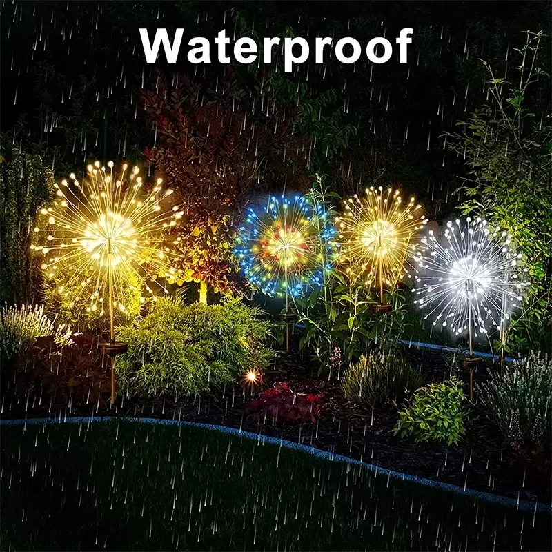 Creative Design Solar Lights Fireworks Outdoor Waterproof Christmas Flash String Fairy Garden Landscape Lawn Party Light String