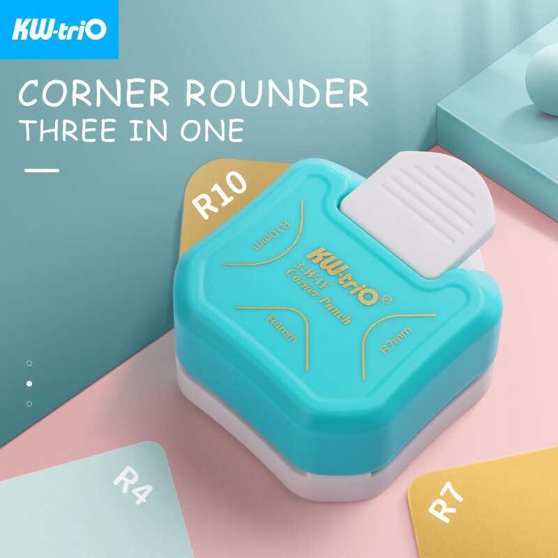 KW-triO 3-in-1 Corner Rounder Mini Corner Trimmer Punch R4/R7/R10mm Round Corner DIY Paper Card Photo Planner Cutting Supplies