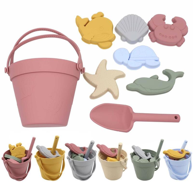 8pcs Summer Beach Toys For Kids Silicone Shovel Bucket Beach Sand Toys For Boys Girls Birthday Gifts