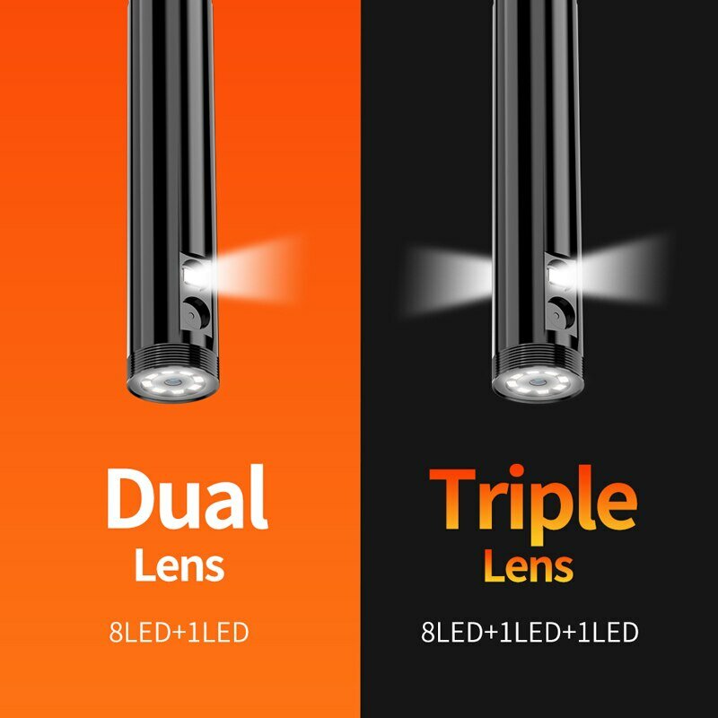 듀얼 및 트리플 렌즈 산업용 내시경 검사 카메라, 차량용 스네이크 카메라, 8mm IP67 방수, 1080P, 5 인치 LCD