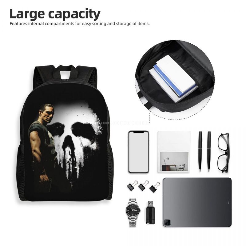 Custom Punisher In The Shadows Backpacks for Boys Girls School College Travel Bags Men Women Bookbag Fits 15 Inch Laptop