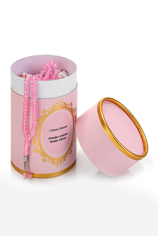 Set kotak silinder kustom merah muda dengan bagian IQRAH dan Rosario