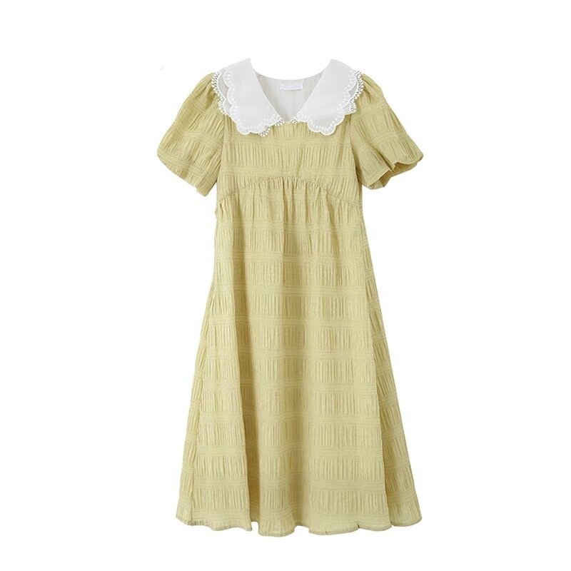 Materntiy Dresses Summer Clothes For Pregnant Women Small Fresh Reduce Age Peter Pan Collar Cute Puff Sleeve Empire Vestidos