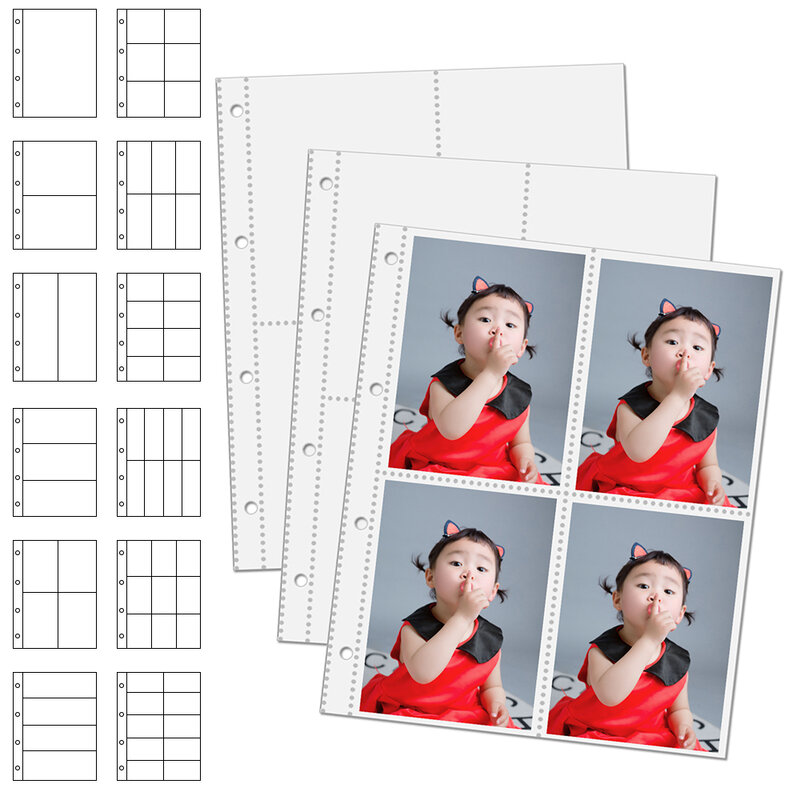 A4 4 Holes 10/30/50 Pack Binder Refill Sleeves 4R 6inch Postcard Photo Ablum Pages Holder Card Book 10x15 For 4 Ring Notebook