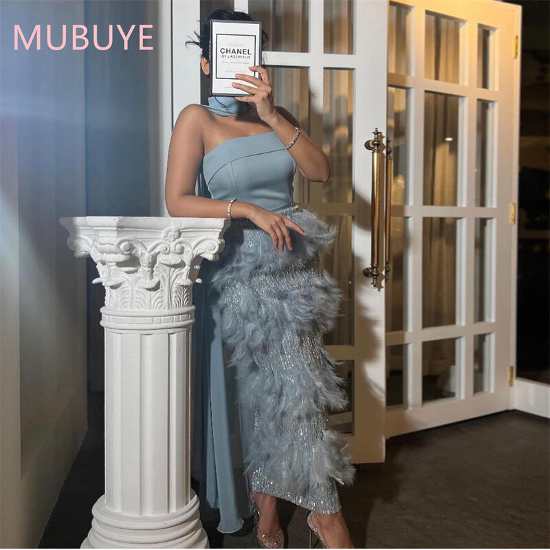 Mobuye 2024 Arab Dubai Strapless Halslijn Galajurk Mouwloze Enkel Lengte Avond Mode Elegante Feestjurk Voor Vrouwen