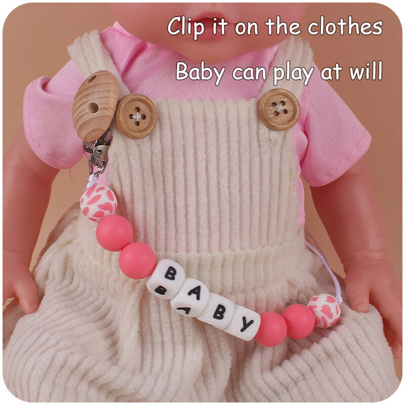 Neue DIY Baby Schnuller Clip personal isierte Name Schnuller Kette Leopard Silikon Baby Zahnen Schnuller Kauen Spielzeug Dummy Clips