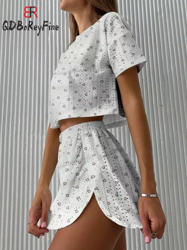 Homewear Dwuczęściowe zestawy damskie Sweet Cartoon Printing Crop Tops O-neck Short Sleeve T-Shirts High Waist Shorts Sets for Women