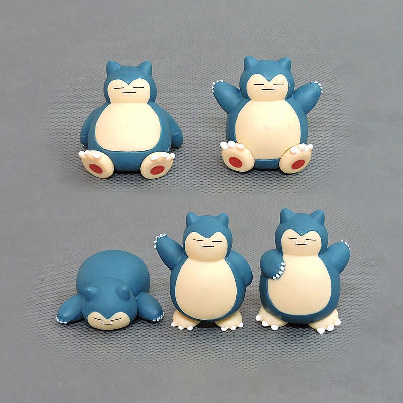 Figuras de acción de Anime Snorlax, decoración de Catoon de Pokémon, juguetes de PVC, regalos de cumpleaños para niños, 4CM, 5 unids/set