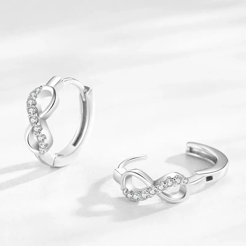 S925 orecchini in argento con simbolo infinito di diamanti per le donne in europa e in America Light Luxury Romantic muslimah