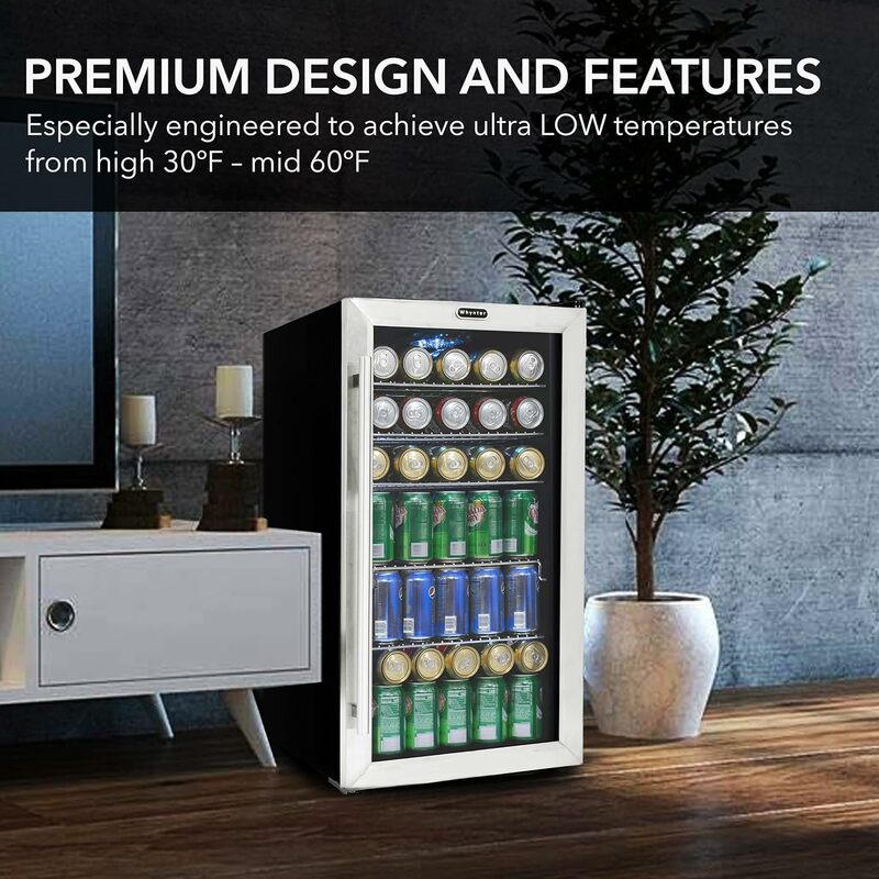 Whynter aço inoxidável bebidas refrigerador e refrigerador, mini refrigerador com porta de vidro, 120 pode capacidade, 3,1 cu. ft., BR-130SBS