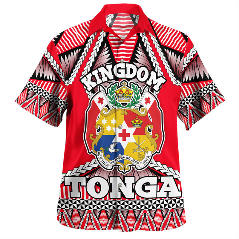 3D เสื้อพิมพ์ลายธงชาติราชอาณาจักรตองกาผู้ชายเสื้อตราสัญลักษณ์ tonga แขนเสื้อฮาราจูกุ kemeja pendek กราฟิก