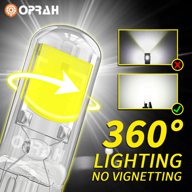 Oprah 자동차 인테리어 조명 번호판 신호 램프 돔 DRL 스타일링용 LED 라이트, 사파이어 COB 유리 캔버스, T10 W5W, 12V, 2 개