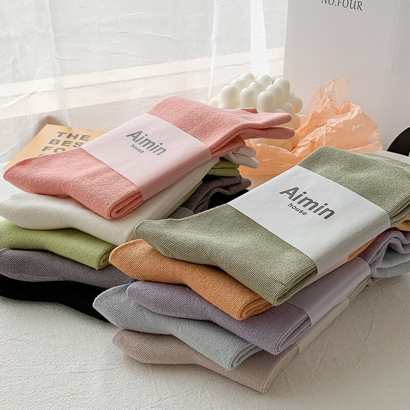 DeanFire-Meias médias de algodão de cores sólidas doces para senhoras, respirável, kawaii, meninas, novo, primavera