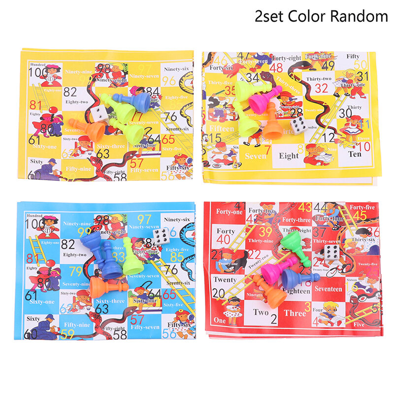 2Set Snake Ladder Educational Kids Children Toys Portable Desktop Checkers Chess Flying Chess Board Family Board Game
