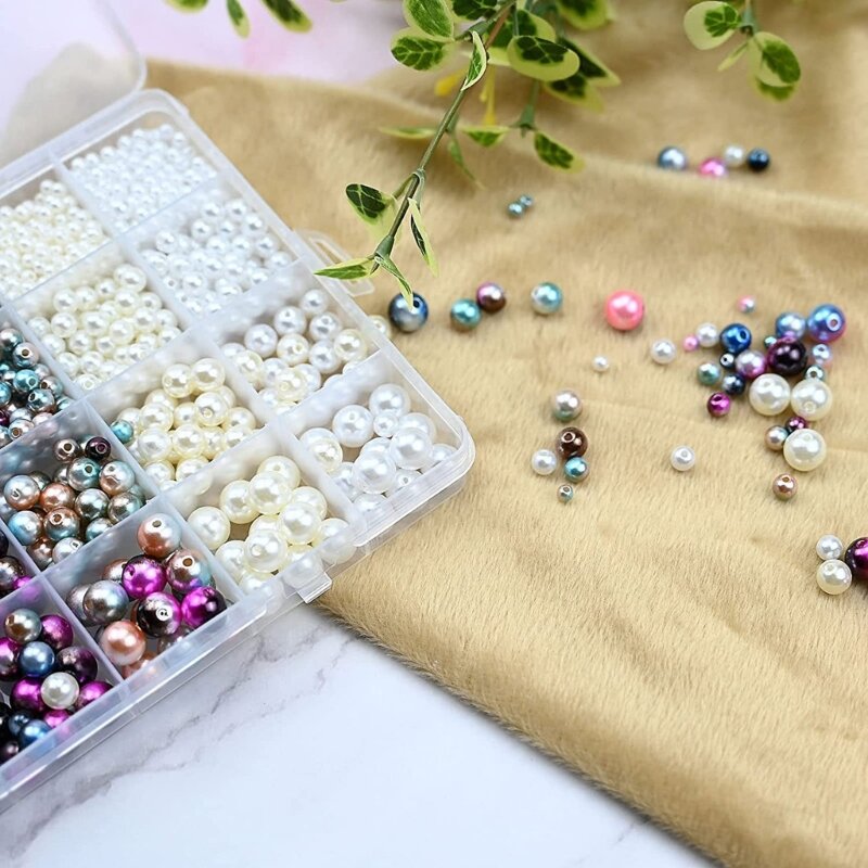 Elegante ABS Pearl Beads Set, Rodada Mudando de Cor, Solta Spacer Bead com Furo para Tricô, Pulseira DIY e Colar, 4mm, 6mm, 8mm, 10mm, 1 Caixa