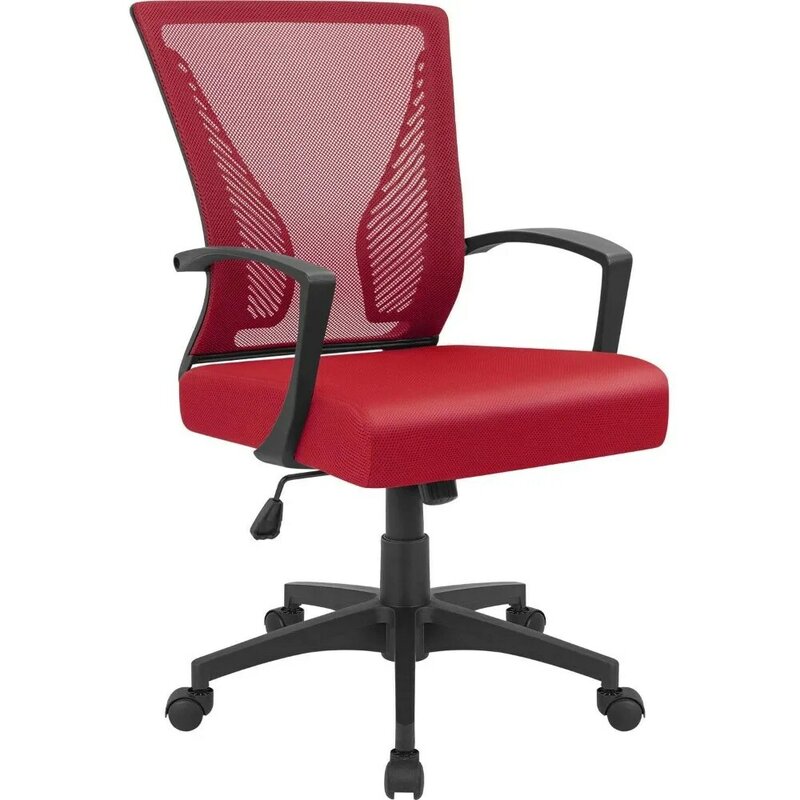 Mid Back Swivel Lombar Support Office Chair, Computador Ergonômico Mesh Chair com Braço, Mesa Preta
