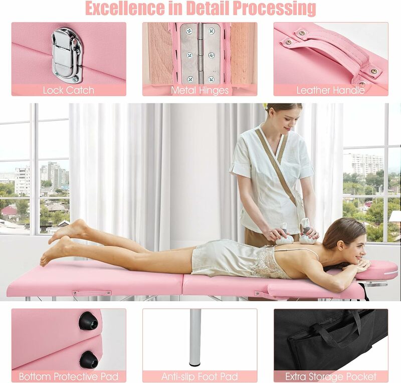 Giantex Portable Massage Table 84inch, Folding Lash Bed Aluminium Frame, Height Adjustable, 2 Fold Professional Facial Salon