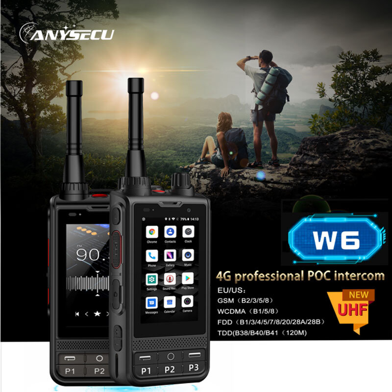ANYSECU-W6 Zello 4G Network Radio, Android 8.1, Desbloqueio do telefone móvel LTE, Walkie Talkie POC, Trabalhar com Pocstars de velocidade real, Rádio WiFi