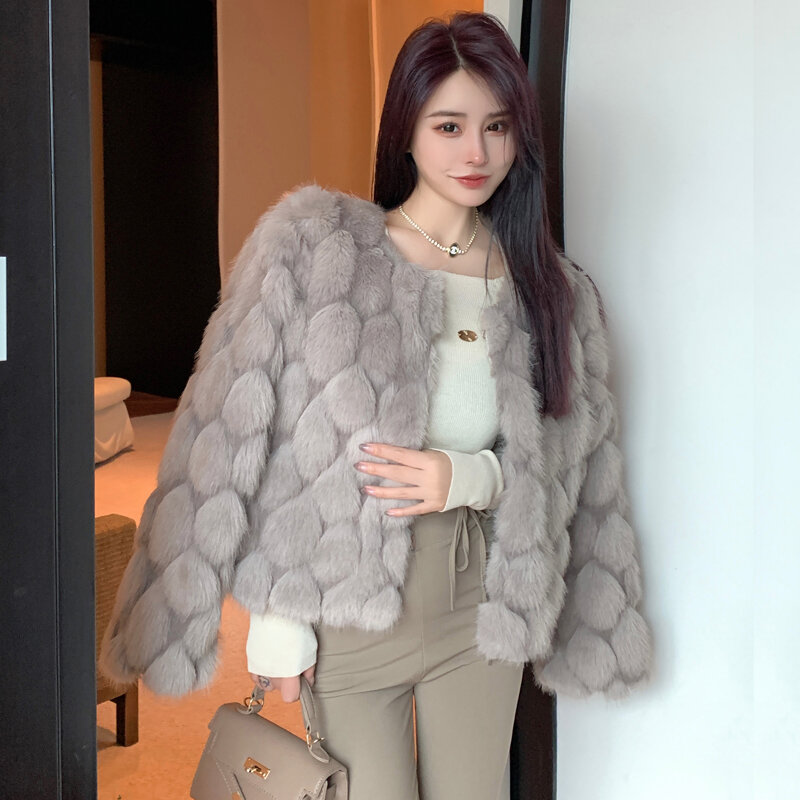 Abrigo de piel sintética para mujer, abrigo de manga larga, moda coreana, corte corto, cálido, nuevo, Invierno
