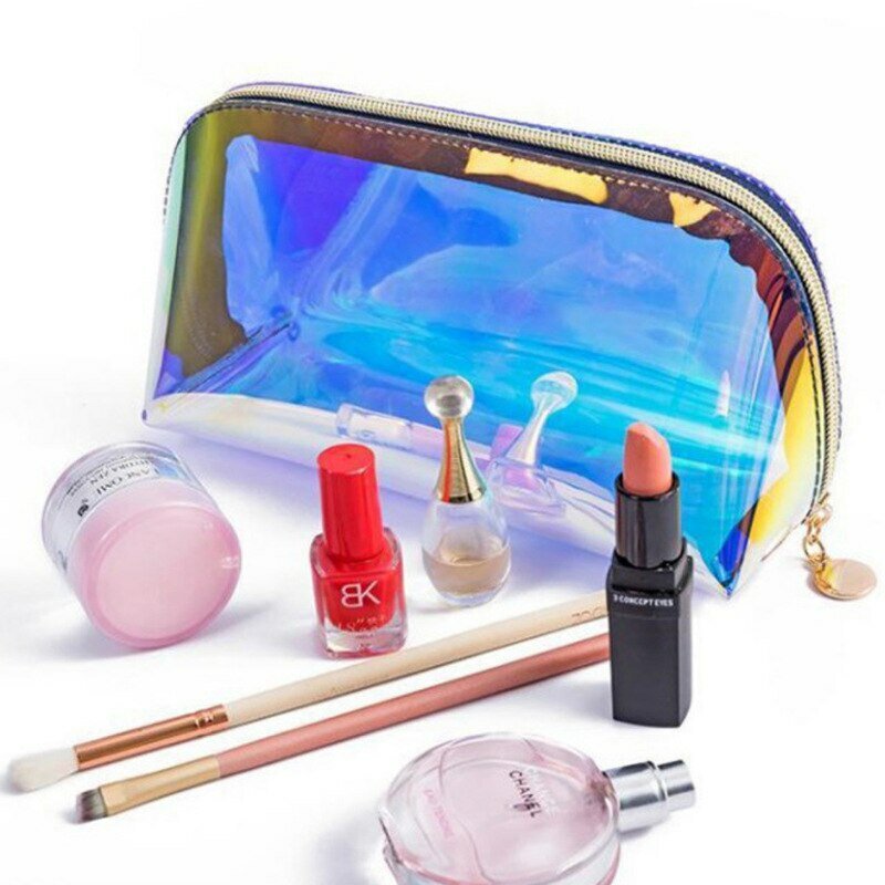 Tas kosmetik transparan PVC penyimpanan Makeup wanita Organizer bening tas dompet perlengkapan mandi portabel perjalanan dompet multifungsi