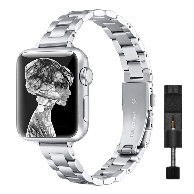 Pulseira fina de metal para relógio Apple, pulseira fina em aço inoxidável, pulseira para iWatch Ultra SE 9 8 7 6 5, pulseira feminina, 38mm, 40mm, 41mm