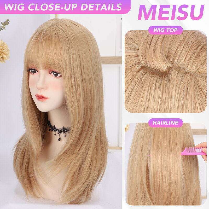 MEISU 22-дюймовая длинная прямая челка парик синтетический парик термостойкий небликовый натуральный Косплей шиньон для женщин ежедневное использование