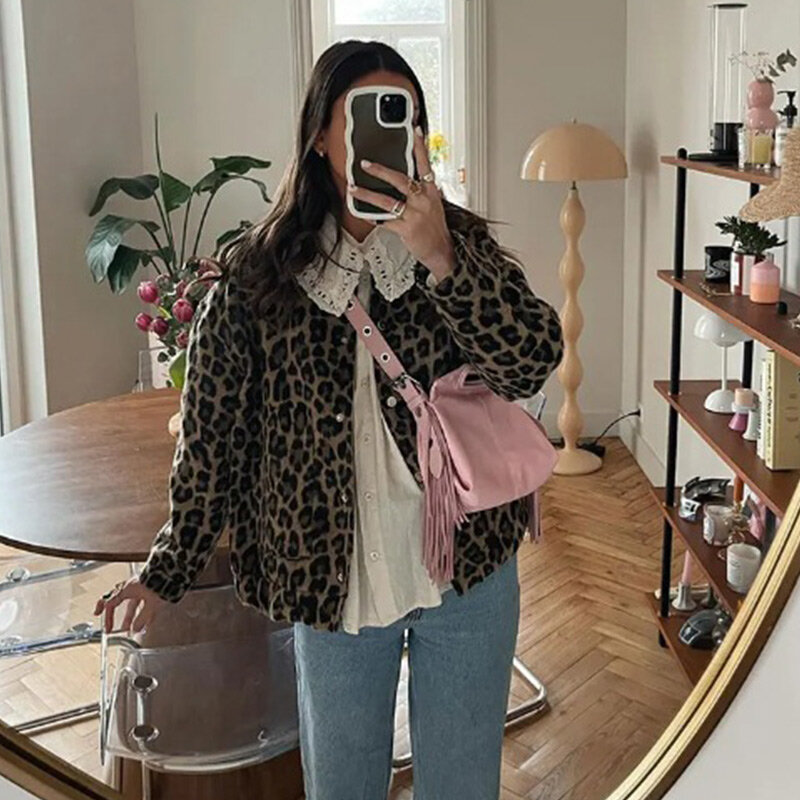 Women's Coat Leopard Print Anorak New Coats and Jackets Outerwears Spring Clothes High Quality Clothing Elegant Woman Casual