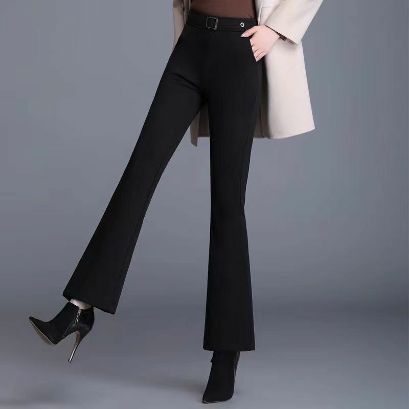 2023 Temperament New High Waist Straight Ladies Patchwork Pocket Wide Leg Pants Autumn Winter Thin Solid Color Women's Clothing