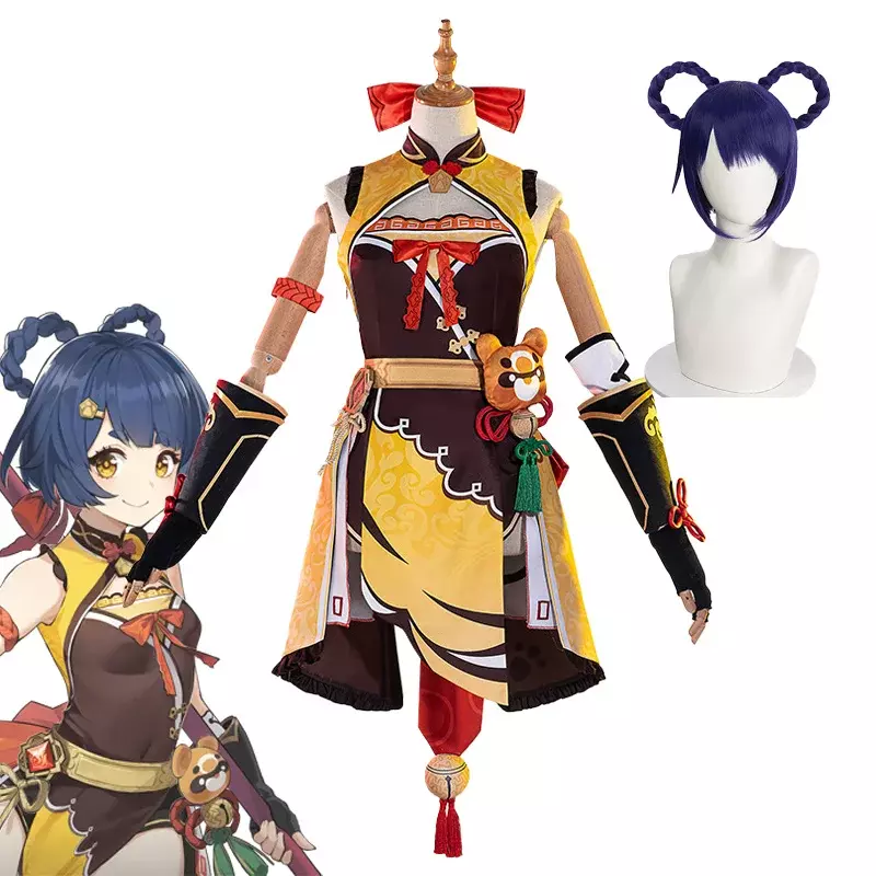 Anime Genshin Impact Xiangling parrucca Costume Cosplay abito da donna Halloween Party Outfit Uniform Xiang Ling Costume puntelli Cosplay