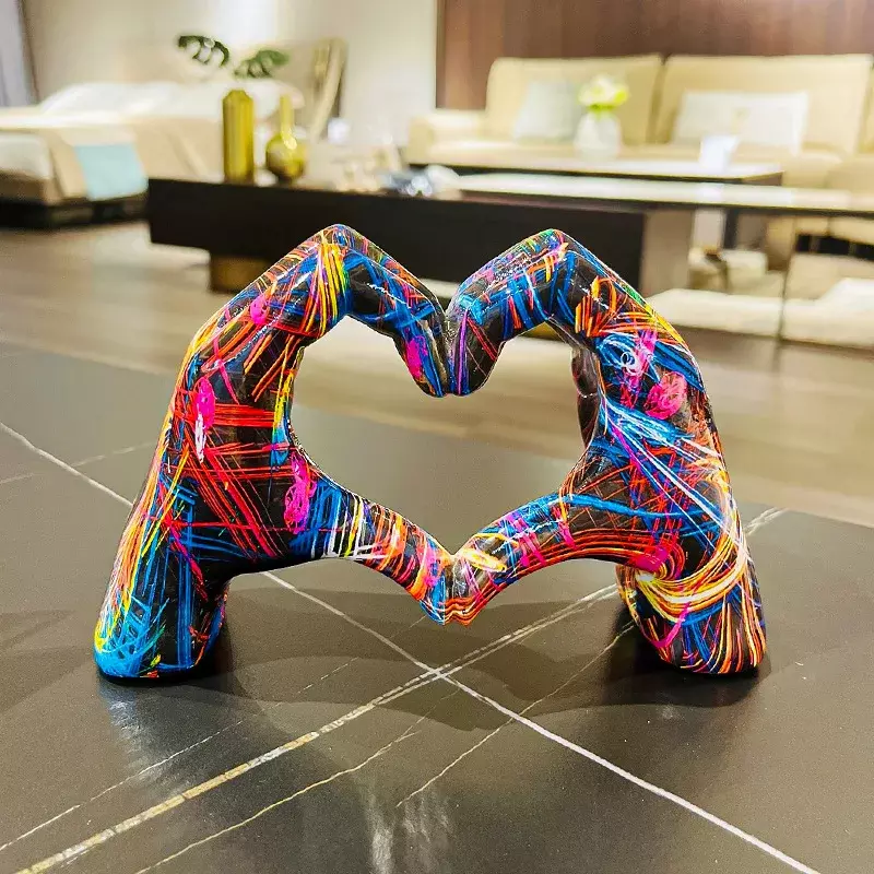 Colorful love gesture ornament, resin craft decoration for home living room desktop and bookshelf, couple, Valentine's Day gift.