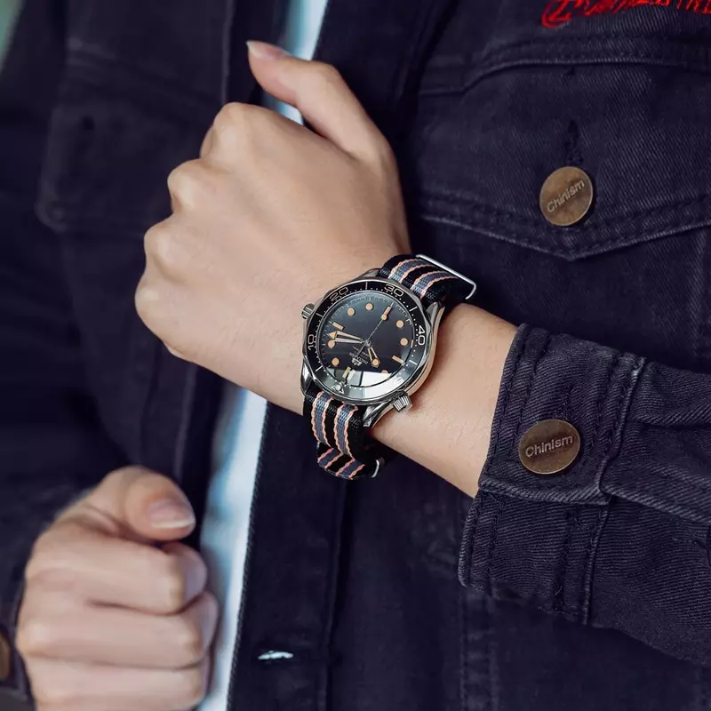 Zegarki automatyczne dla mężczyzn siatka mechaniczna ze stali nierdzewnej z nylonowym paskiem luksusowa męska nowa limitowana Reloj Punk