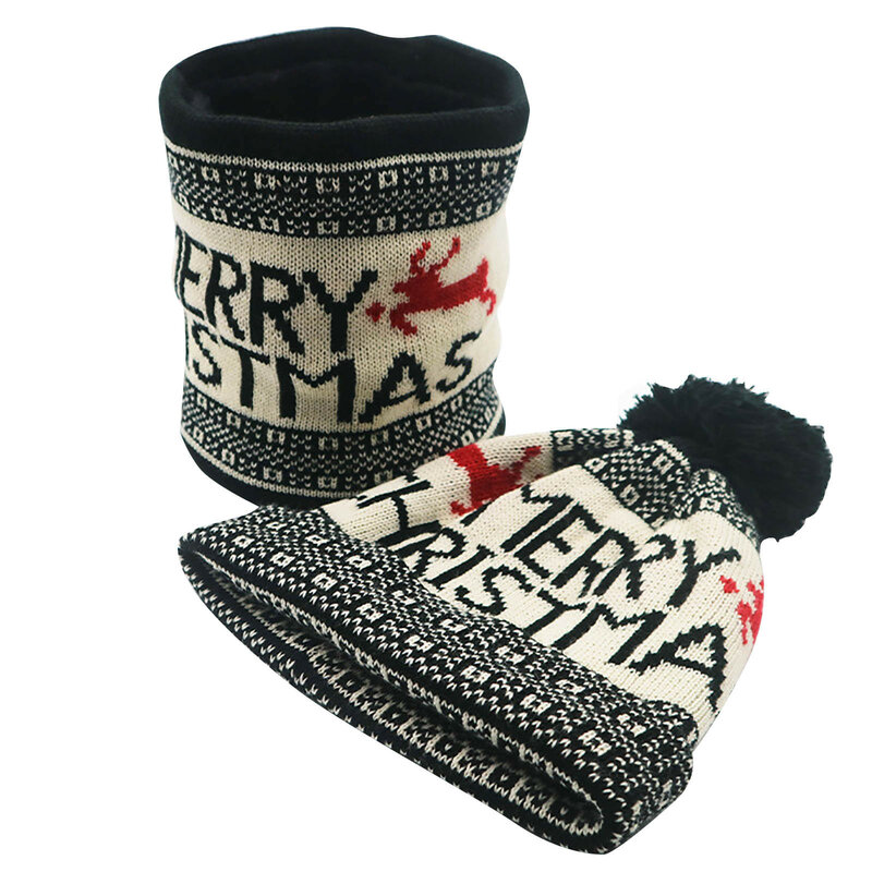Winter Fleece addensare Warm Scraf Hat Unisex Christmas Knitted pompon Beanie Hat sciarpa al collo Vintage Thermal Balaclava Scraf Sets