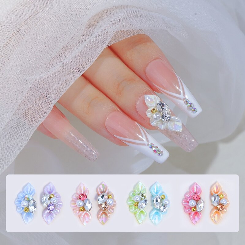 10Pcs Resin Nail Sailor Manicure Parts 3D Petals Nail Art Charms Special-shaped Drill Nails Rhinestone Inlaid Diamonds