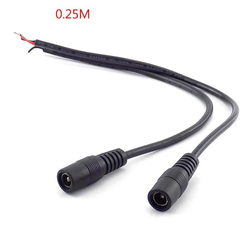 5pcs 0.25M/0.5M/1M DC 12V 5.5*2.1mm Power Cable Extension Female Connector Power Supply Adapter for CCTV Camera LED Strip Light