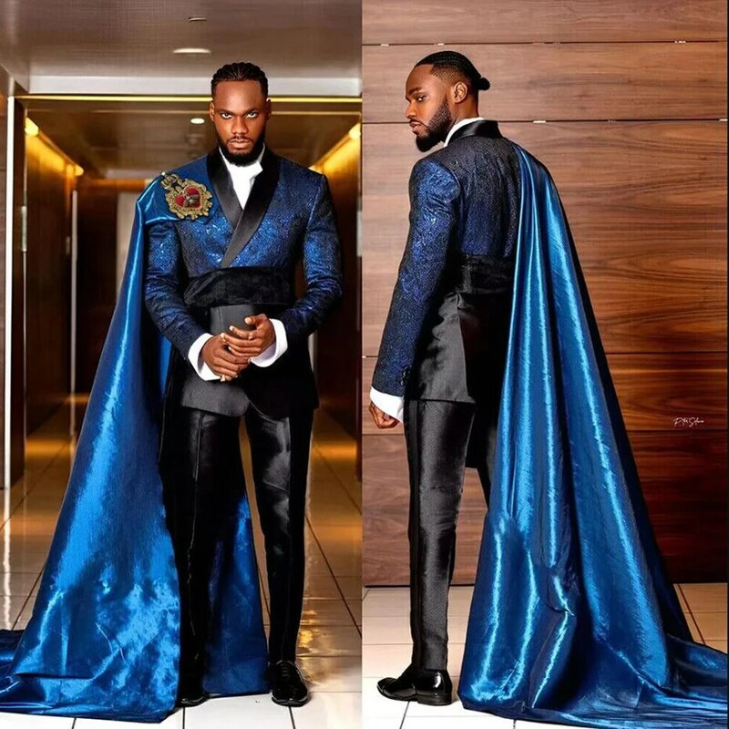 Elegant Groom Wear Wedding Suits With Cape Tailore Made Double Breasted Men's Suits 2 Pcs Formal Party Man Tuxedos Costume Homme