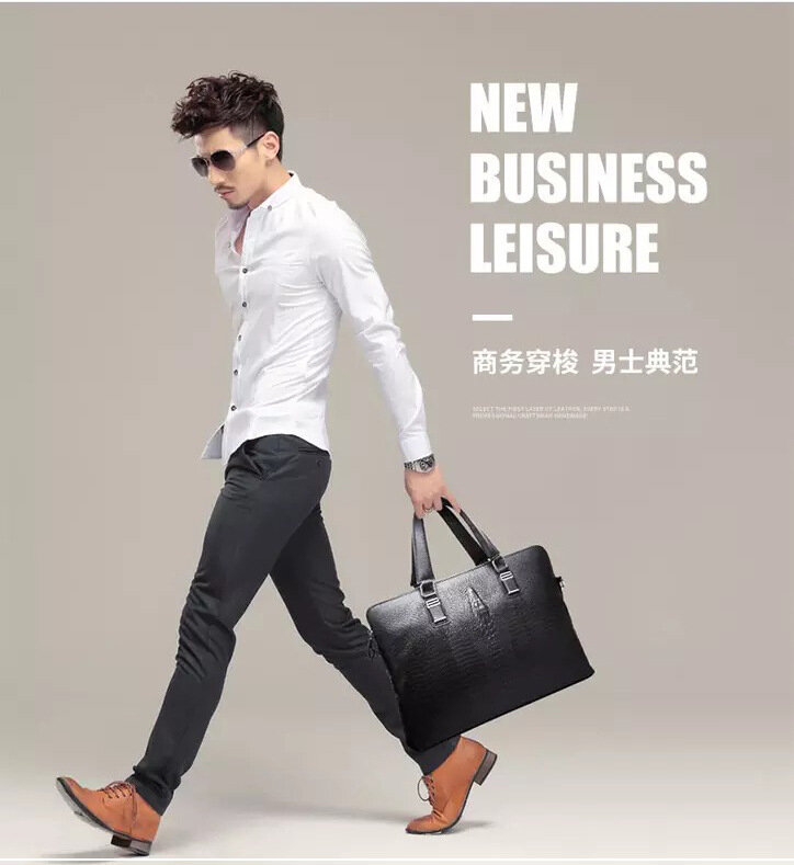 New Luxury Alligator Cow Genuine Leather Business Men's Briefcase Male Briefcase Shoulder Bag Men Messenger Laptop Computer Bag