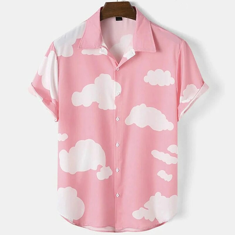 Рубашка мужская с коротким рукавом, гавайский топ с облачным принтом, модная футболка для отдыха, унисекс, повседневная одежда оверсайз, лето