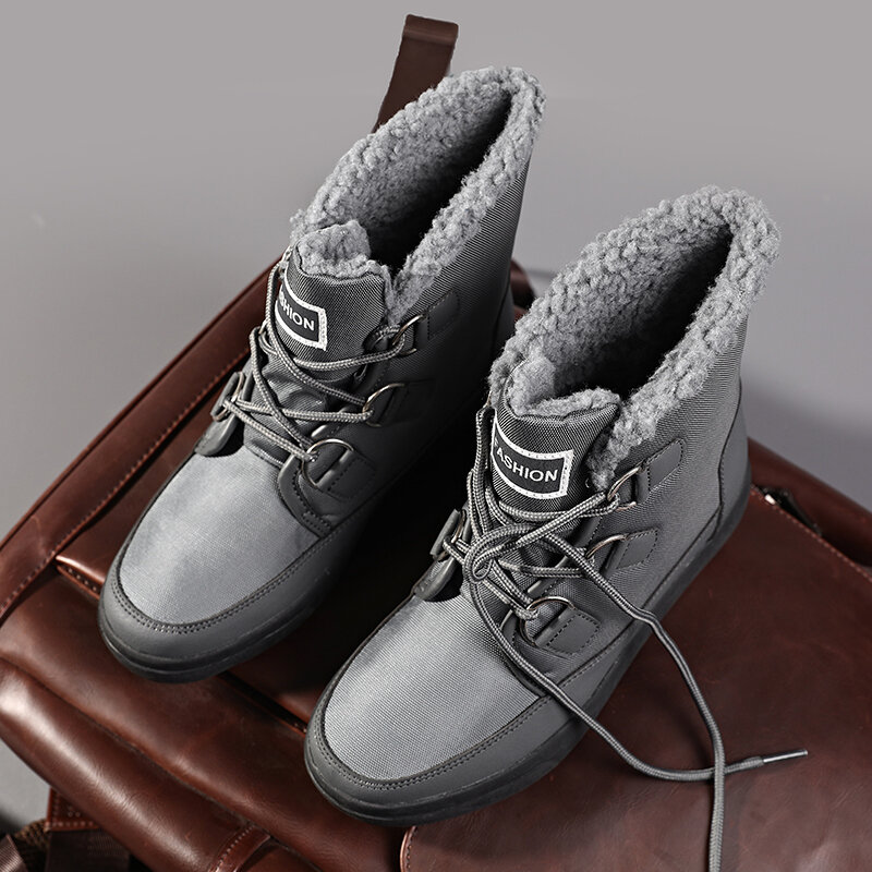 New Men Snow Boots Thick Plush Outdoor Waterproof Slip On Sneakers Winter Sewing Elastic Band Warm Lightweight Hiking Male Shoes