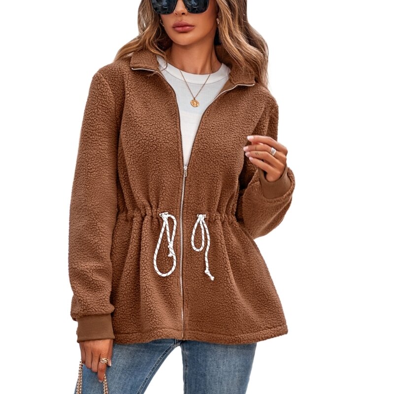 Женская мягкая теплая флисовая куртка с длинным рукавом и молнией, зимнее пальто, верхняя одежда