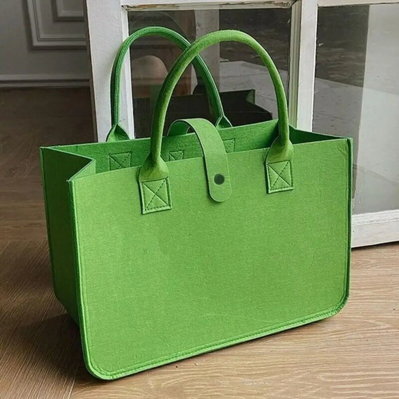 Women Handbag Handle Solid Color Large Capacity Shopping Bag Rectangle Gift Thickened Felt Ladies Tote Bag Purse Daily Life