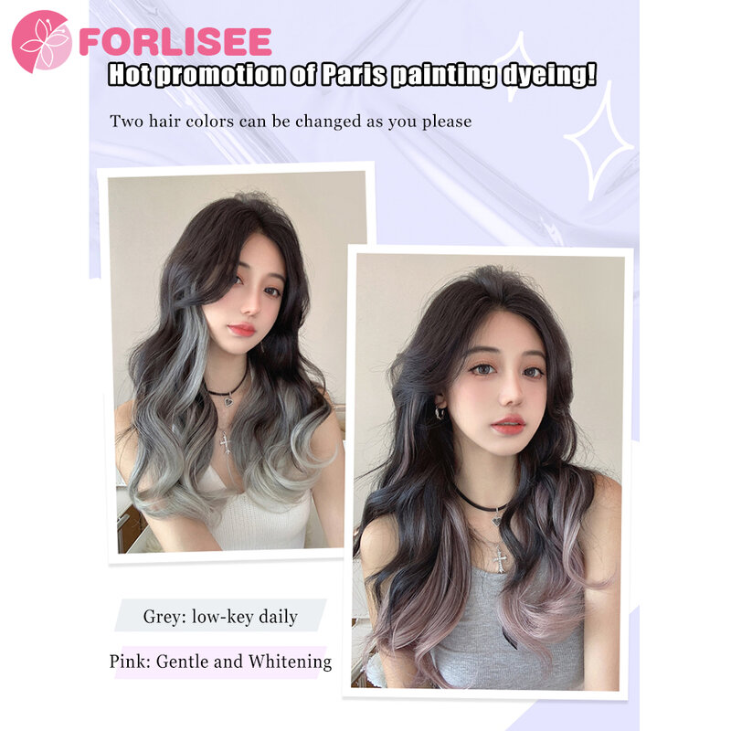 FORLISEE rambut palsu sintetis, tambal Wig dicat gradien Paris dengan peningkatan Volume rambut dan ekstensi rambut halus