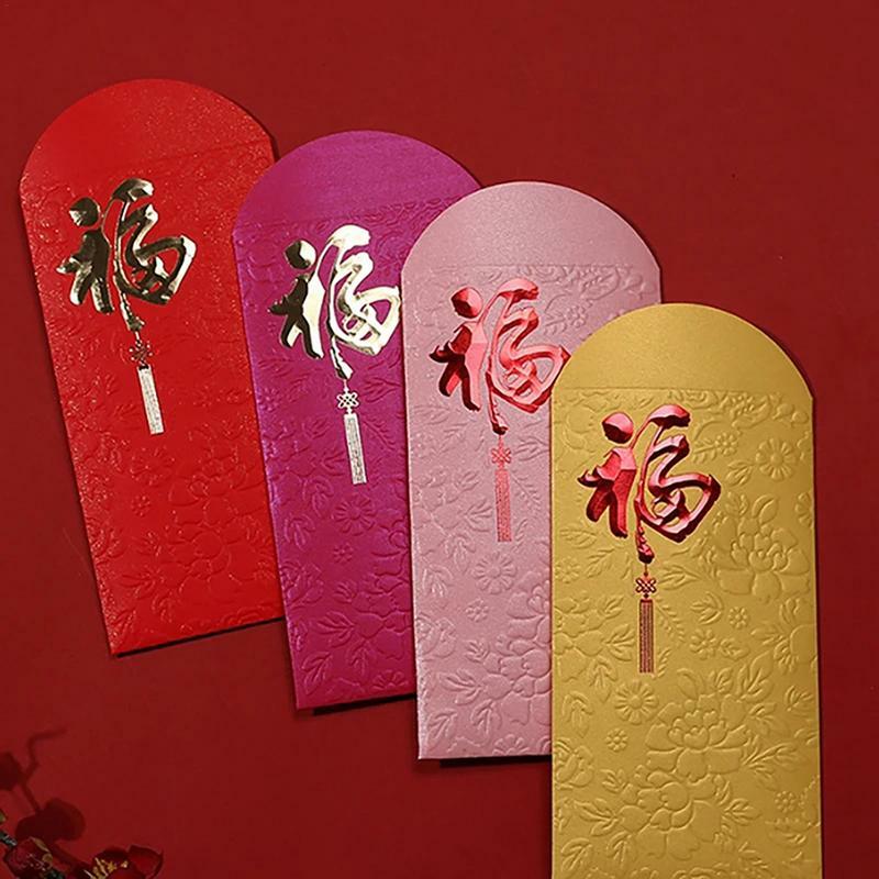Enveloppes rouges du festival du printemps, nouvel an chinois, porte-monnaie Fu Rick, enveloppe de poche azole, Hong Bao, 10 pièces