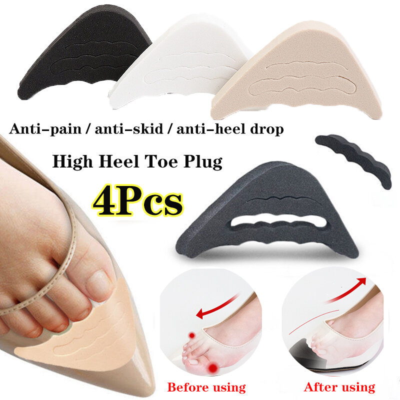 High Heel Toe Plug Insert para Calçados Femininos, Ajuste de Tamanho Palmilhas, Toe Front Filler Almofada, Alívio da Dor, Anti-Heel Drop Protector, 4pcs