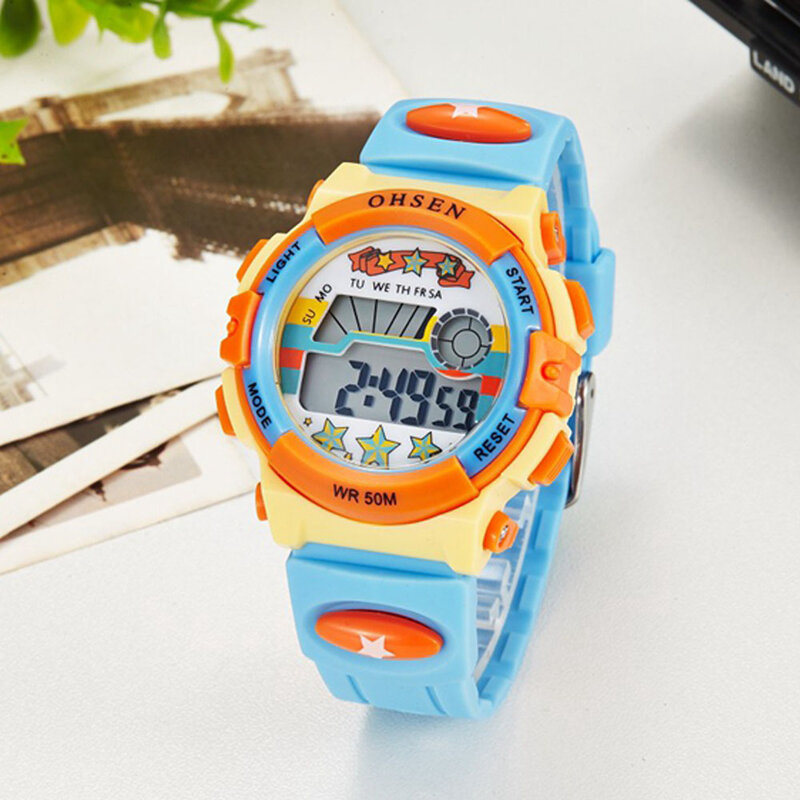 OHSEN-ساعة رقمية LED مقاومة للماء للأطفال ، ساعات ملونة للأطفال ، ساعة كرتونية ، ساعة توقيت إلكترونية للأولاد والبنات