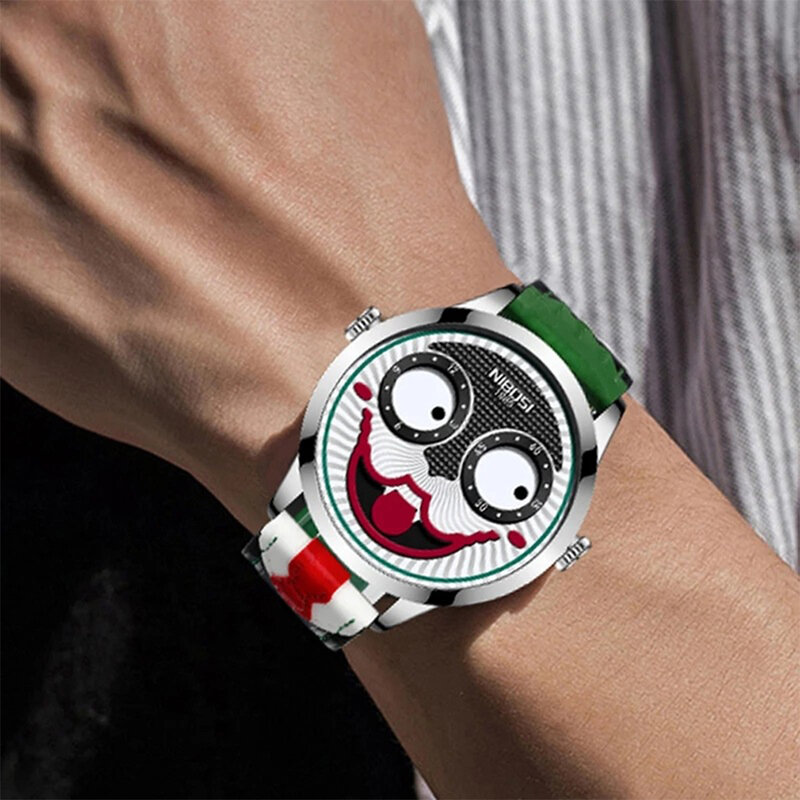 Zegarek kwarcowy Joker z szeroką aplikacją stylowa stal nierdzewna kwarcowe zegarki na rękę Joker