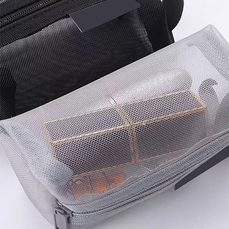 1 buah kotak rias kapasitas besar portabel tas penyimpanan persegi dompet koin alat tulis earphone jala ritsleting kantong perlengkapan perjalanan