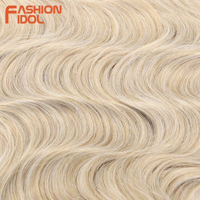 FASHION IDOL-Soft Body Wave Crochet extensões de cabelo, cabelo sintético tranças, falso rabo de cavalo, ondulado Ombre loira, 24 ", 3pcs