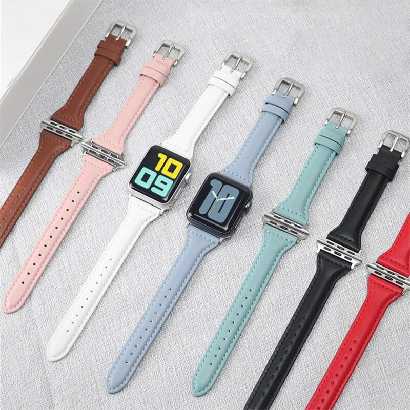 Pulseira de couro para Apple Watch Band, pulseira fina, pulseiras Correa, iWatch Series 8, Ultra 7, 6, 5, 4, SE, 44mm, 40mm, 41mm, 38mm, 45 milímetros
