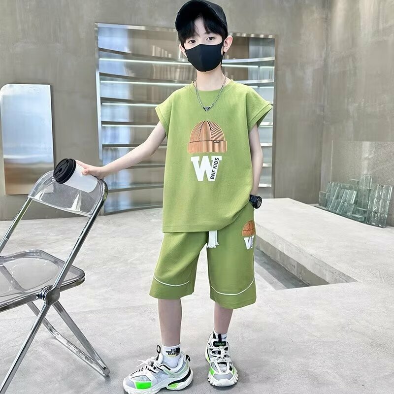 2024 Summer Boys Girls Sports Set Korean High Street Fashion Kids T-shirts Shorts 2 Piece Set High Quality Children's Set New