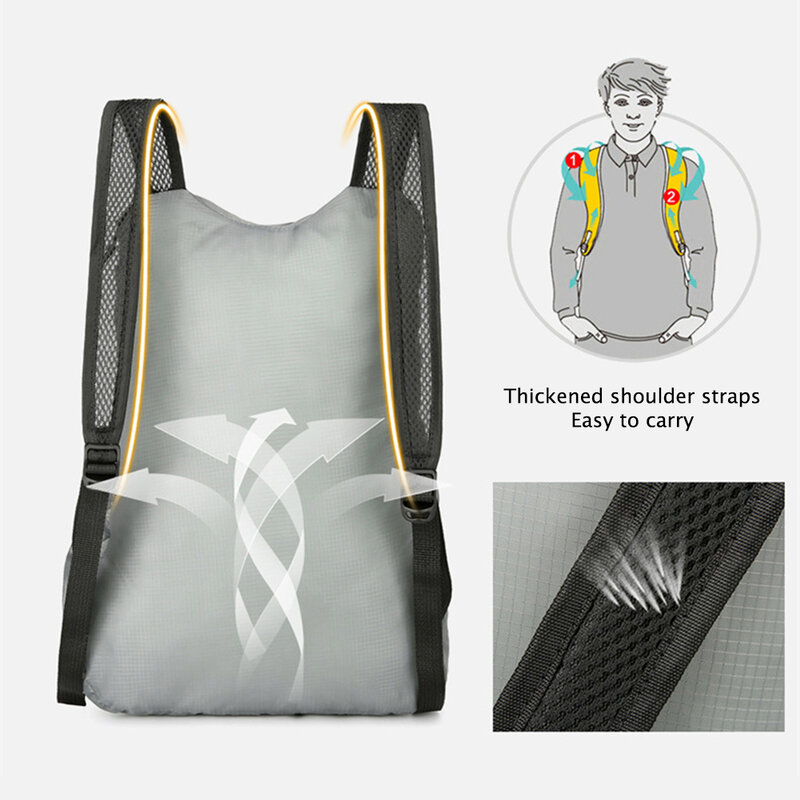 경량 휴대용 접이식 배낭 남녀공용, 방수 야외 팩, 넓은 어깨 스트랩, 슬립 포켓, 여행 하이킹